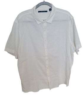 Perry Ellis White Short Sleeve Linen Button-Down Shirt XXL